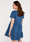 Cotton Neck Tiered Dress, Blue, large