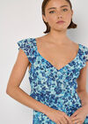 Floral Asymmetric Ruffle Midaxi Dress, Aqua - Turquoise, large
