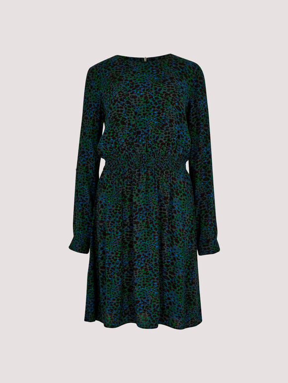 Mini-Robe Animale à Taille Smockée, Bleu, Large