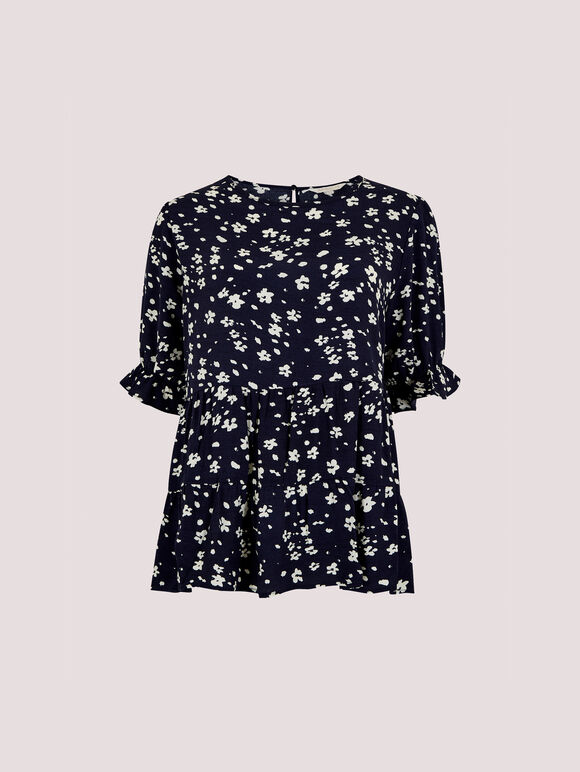 Ditsy Tiered Top, Navy, large