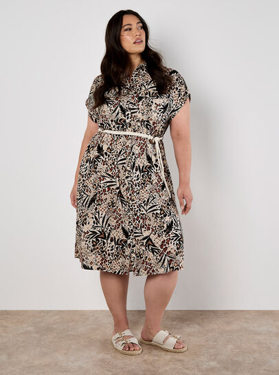 Mixed Animal Print Shirt Midi Dress