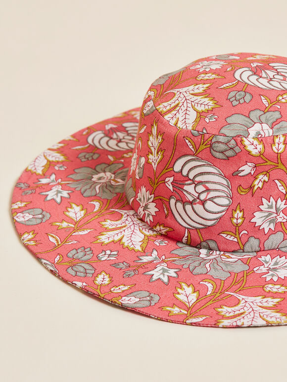 Chapeau de soleil souple à imprimé floral, rouge, grand