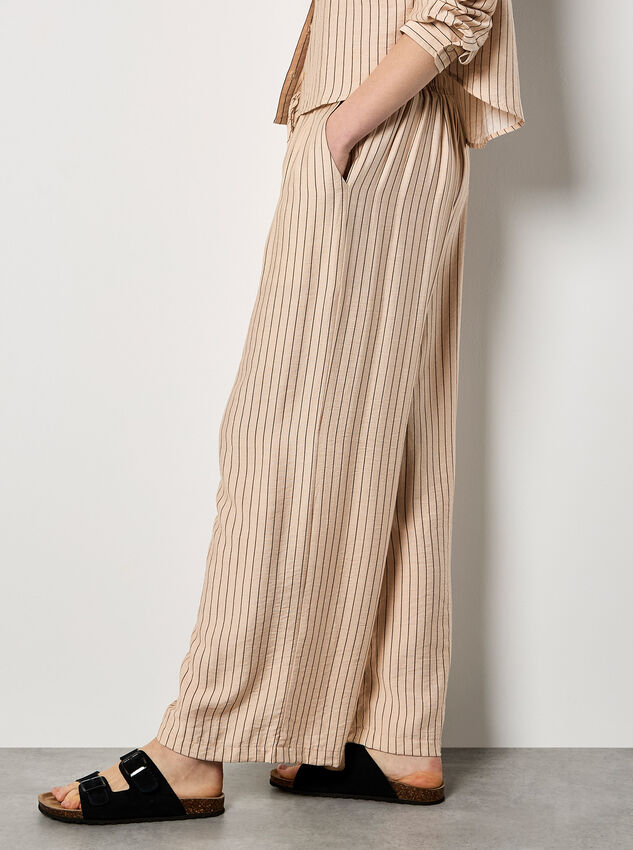 Pinstripe Wide-Leg Trousers, Stone, large