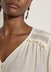 Crochet Insert Shimmer Blouse, Stone, large