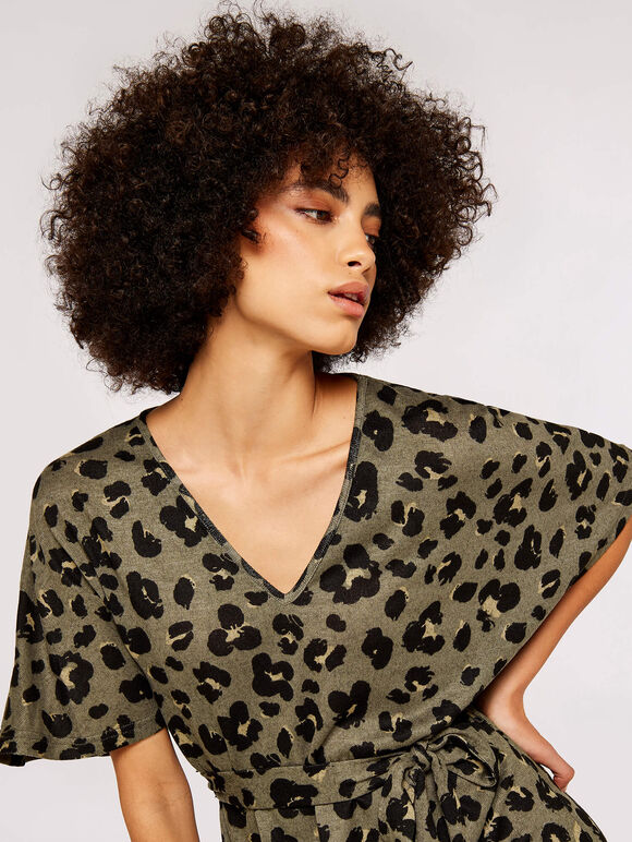 Animal Print Mini Dress, Khaki, large