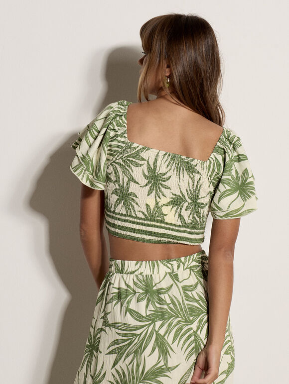 Palm Print Crop Top, Cream, large