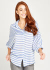 Stripe Batwing Oversized Shirt, Blue, large