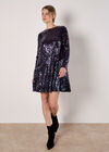 Sequin Swing Mini Dress, Black, large