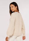 Aran Knit Pom Pom Jumper, Stone, large