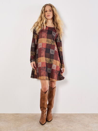 Colourful Patchwork Check Swing Mini Dress