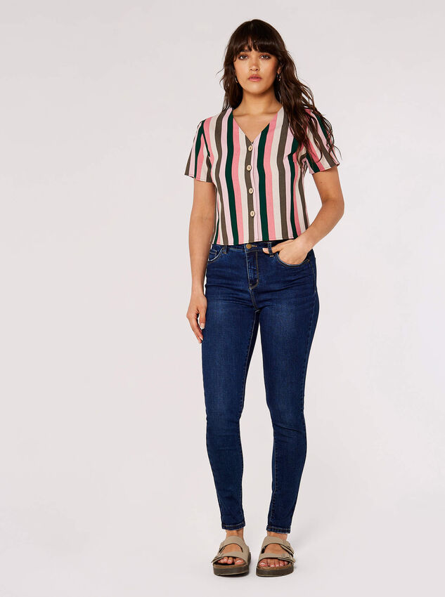 Vertical Striped Buttoned Top, Pink, large