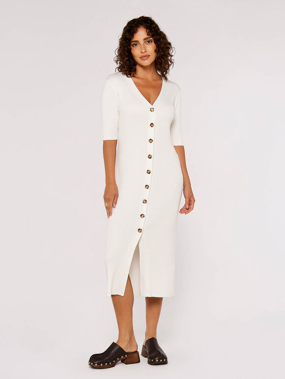 Sleek Button Down Dress, Cream, large