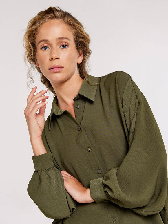 Oversized Batwing Airflow Shirt, Khaki, large