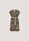 Leaf Print Rope Belt Mini Dress, Rust, large