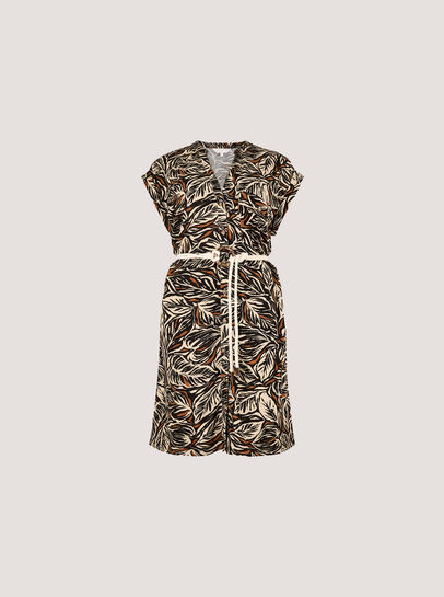 Leaf Print Rope Belt Mini Dress