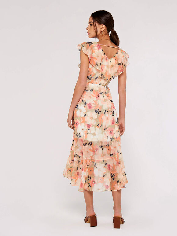 Floral Ruffle Wrap Dress, Mint, large