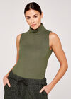 Roll Neck Knitted TankTop, Khaki, large