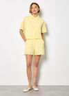 Scalloped Broderie Cropped Shirt, Yellow, large