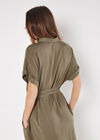 Batwing Sleeve Shirt Midi Dress, Khaki, large