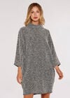 Boucle Jersey Mini Cocoon Dress, Black, large