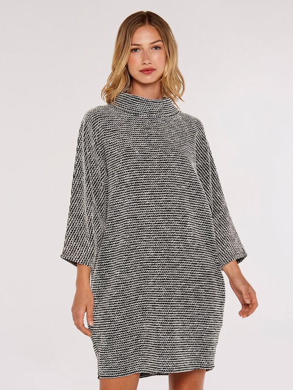 Boucle Jersey Mini Cocoon Dress, Black, large