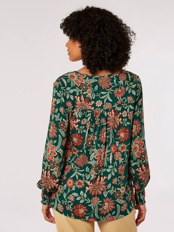 Ornate Floral Print High-Low Top, Green, large