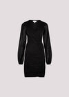 Sparkle Wrap Mini Dress, Black, large