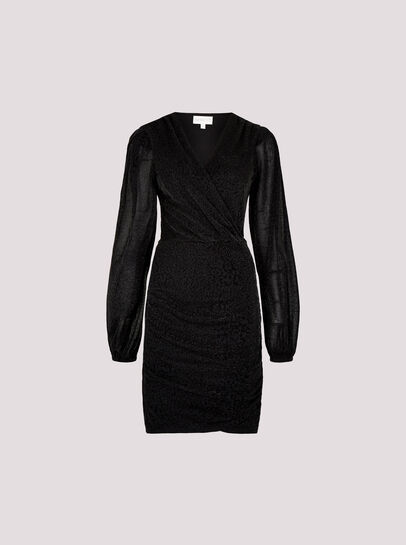 Metallic Mesh Wrap Mini Dress