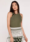 Ribbed Jersey Tank Top, Khaki, large