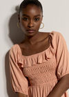 Smocked Bardot Maxi Dress, Peach, large