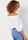 Textured Cotton Bardot Crop Top, White, large