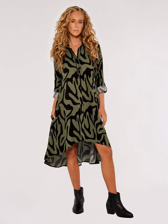 Swirl Print Mini Dress, Khaki, large