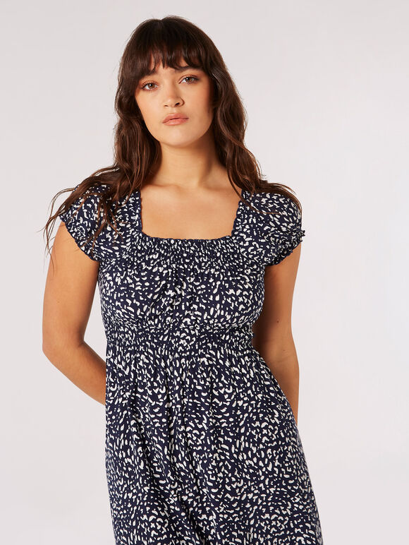 Robe midi Brush Spot Milkmaid, bleu marine, grande