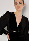 Velvet Twist Bodice Midi Dress, Black, large