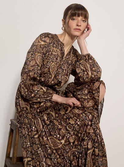 Satin Shimmer Paisley Midi Dress