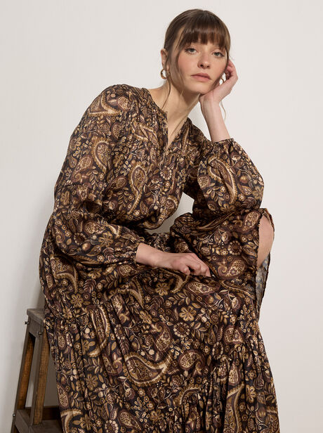 Satin Shimmer Paisley Midi Dress