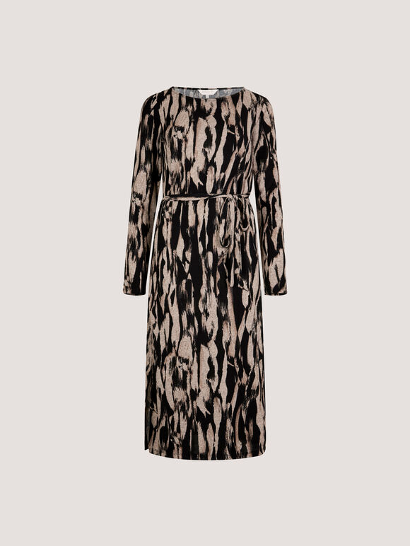 Zebra Knit Swing Mini Dress, Stone, large