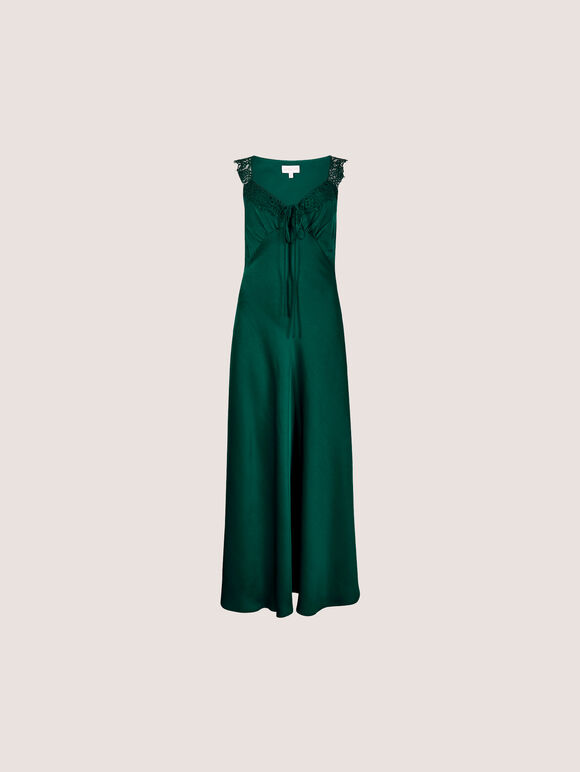Satin Lace Maxi Dress, Green, large