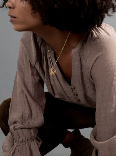 Hammered Coin And Stone Necklace