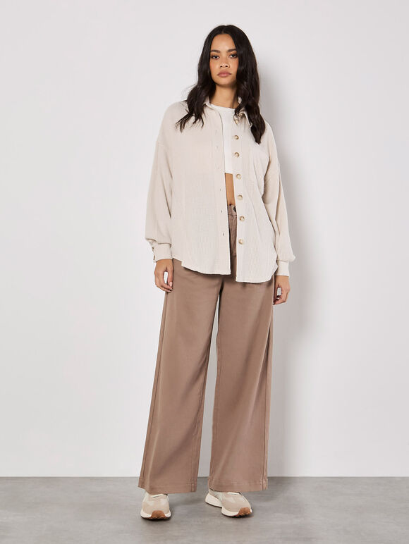 Oversized Waffle Knit Shirt, Stone, large