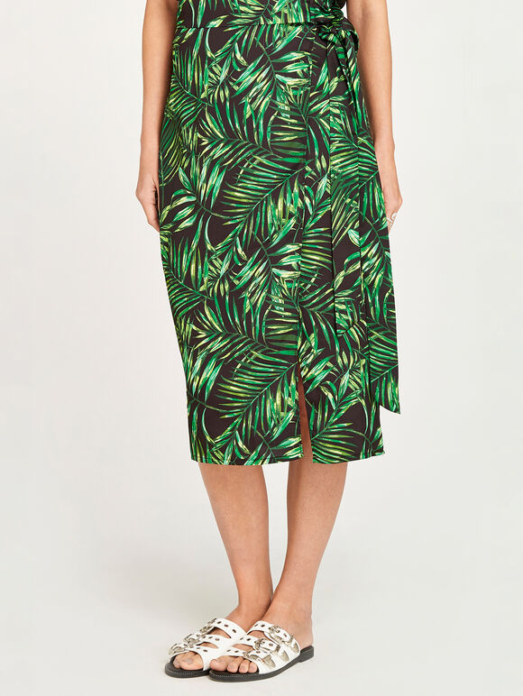 Tropical Wrap Skirt, Black, large