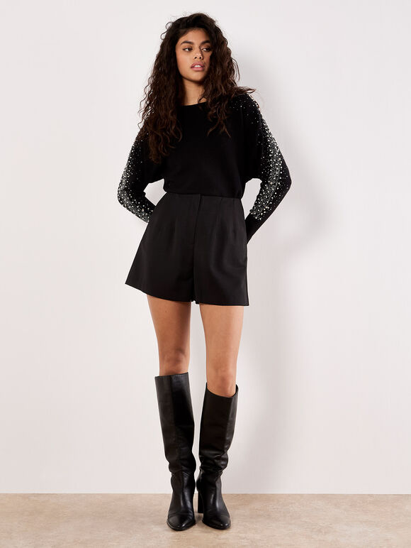 Pearl And Gem Embellished Jumper, Black, large
