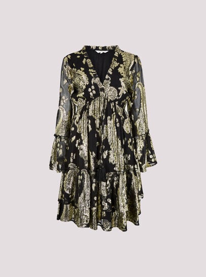Gold Foil Paisley Mini Dress