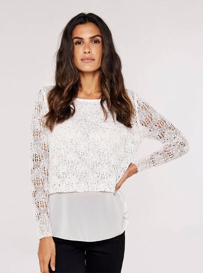 Sequin Chiffon Layered Knit Top
