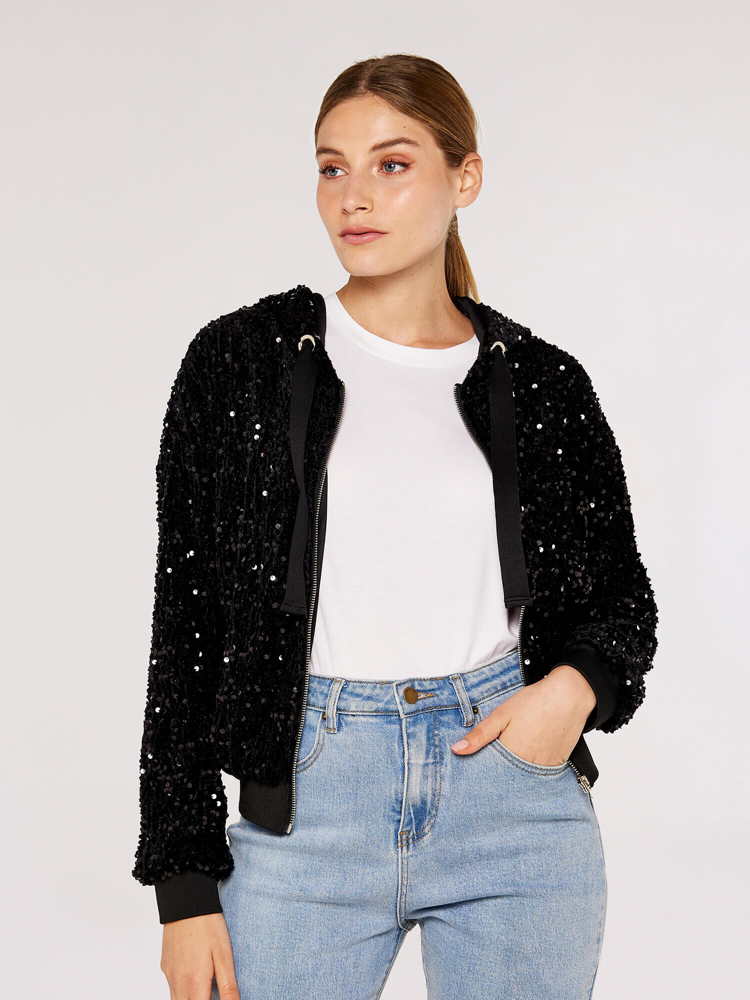 Sequin Bomber Jacket Apricot Clothing