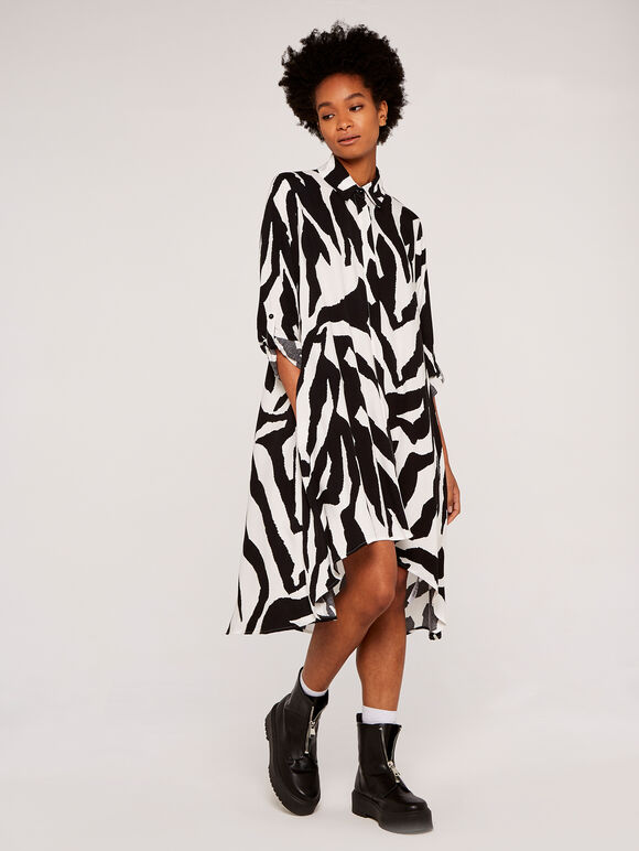 Übergroßes Kleid mit Zebramuster, Weiß, Größe L