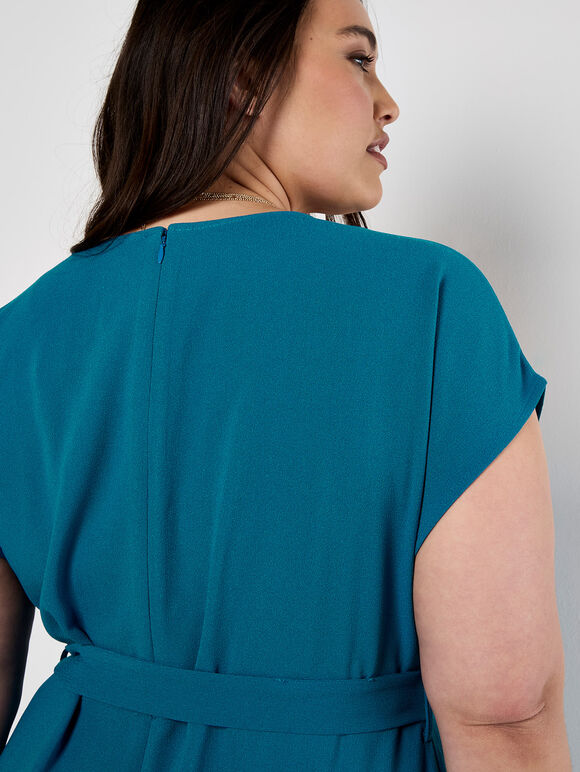 Curve Textured Wrap Midi Dress, Blue, large