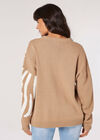 Fuzzy Zebra Stripe Oversized Jumper, Stone, large