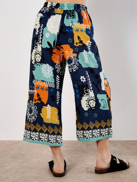 Colourful Sketch Print Culottes, Navy, large
