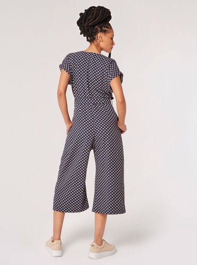 Wickel-Culotte-Jumpsuit mit ovalem Print